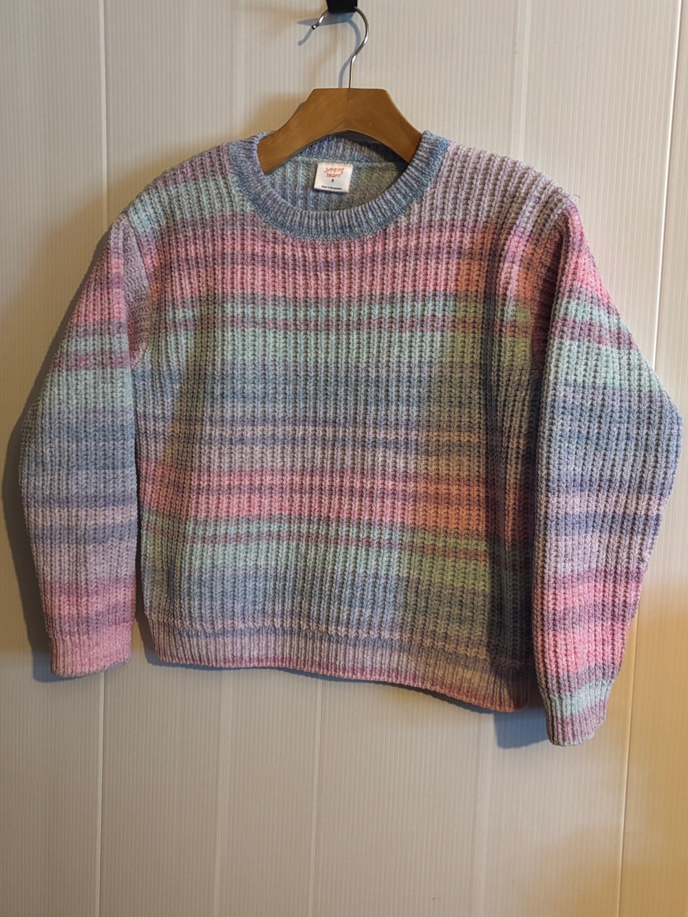 jumping beans Pastel Stripe Crewneck Sweater in Pink, Blue & Mint. Size 8